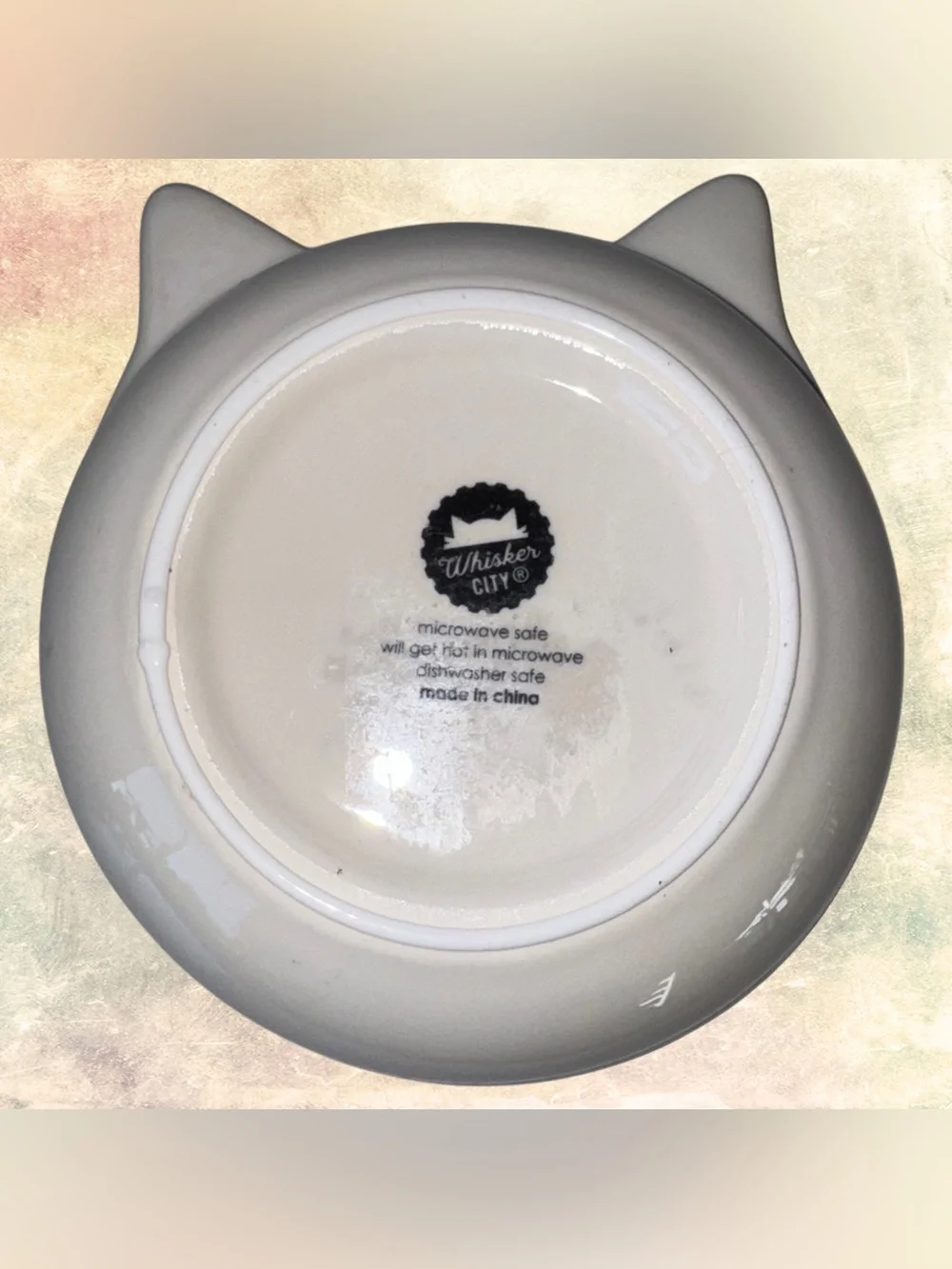 Whisker City “Meow” Shallow Cat Bowl Dish White/Pink Ceramic 5.5” Diameter